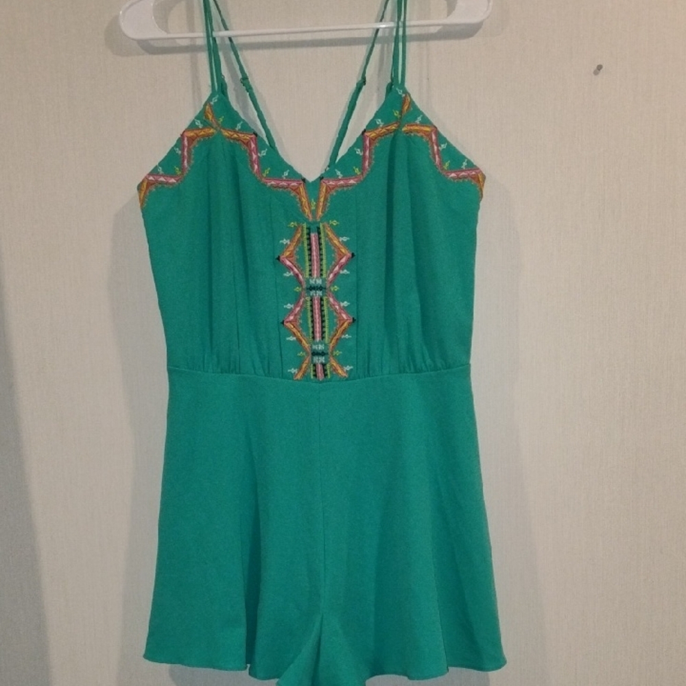 Gianni Bini Teal  One Piece with Embroidery